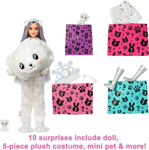 Muñeca Barbie Cutie Reveal con disfraz de oso polar y sorpresas miniatura 5