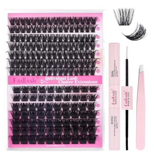 FADLASH Kit Pestañas Postizas Individuales 0.07 D 12 18mm 100D+200D DIY Pestañas Kit de Extensión De Pestañas de Pegamento y Sellado Pinzas Racimo Suaves Pestañas para Diy en Casa