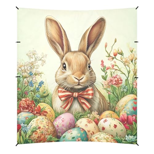 Floral Bow Bunny Rabbits Eggs Easter Beach Cabana UPF50+ Water-Resistant Sun Shade with Carrying Bag for Camping, Picnics, Backyard & Fishing