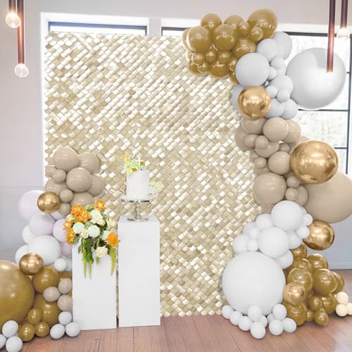 Image of Light Gold Shimmer Wall Backdrop - 24 Panels Sequin Disco Backdrop for Birthday, Wedding, Engagement & Mermaid Wall Decoration