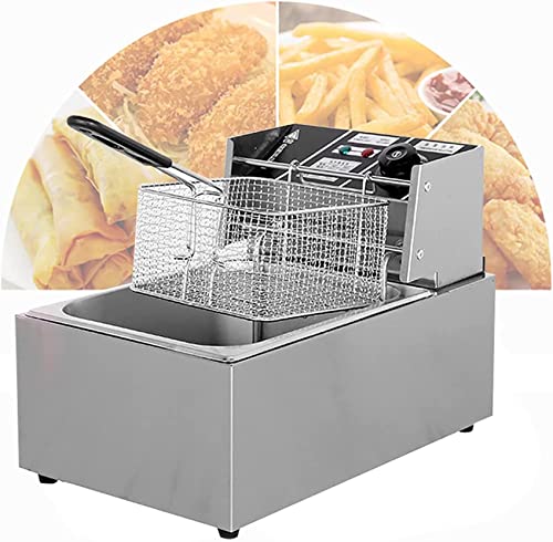 WDSOPK Freidora Eléctrica De 2500 W, Freidoras Comerciales con Tapas Y Cestas De Aceite, Tubo Calefactor En Forma De U, Regulación De Temperatura, para Uso Comercial Y Doméstico（6L+1Xfried Basket）