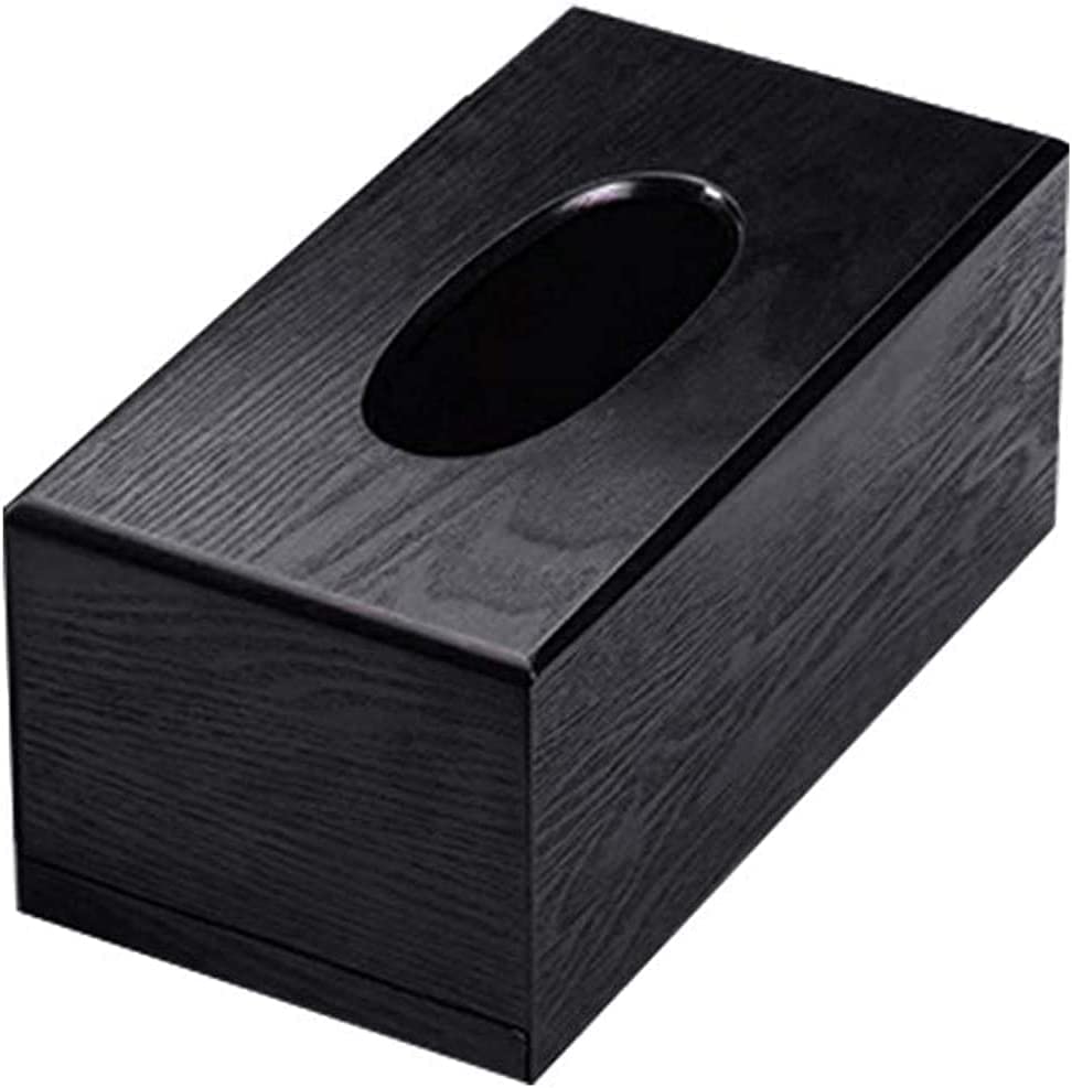 bpa Wooden Rectangle tissue box desktop living room paper tray paper storage box,Black,1 Pack