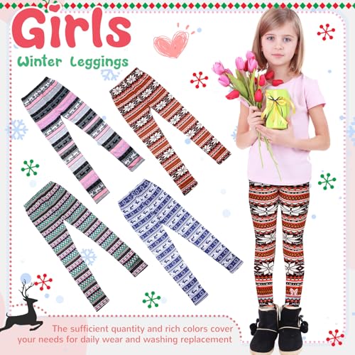 4 Pack Girls' Fleece Lined Leggings Winter Tights Pants Soft Warm Stretchy Pants4