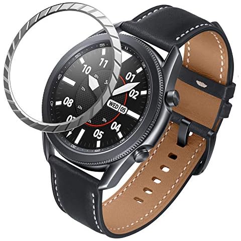 BaiHui Decorative Bezel Compatible Galaxy Watch 3 45mm Bezel , Stainless Steel Bezel Ring Adhesive Cover Anti Scratch Protection Cover for Galaxy Watch 4 Classic 46mm Bezel Case - Silver Cover