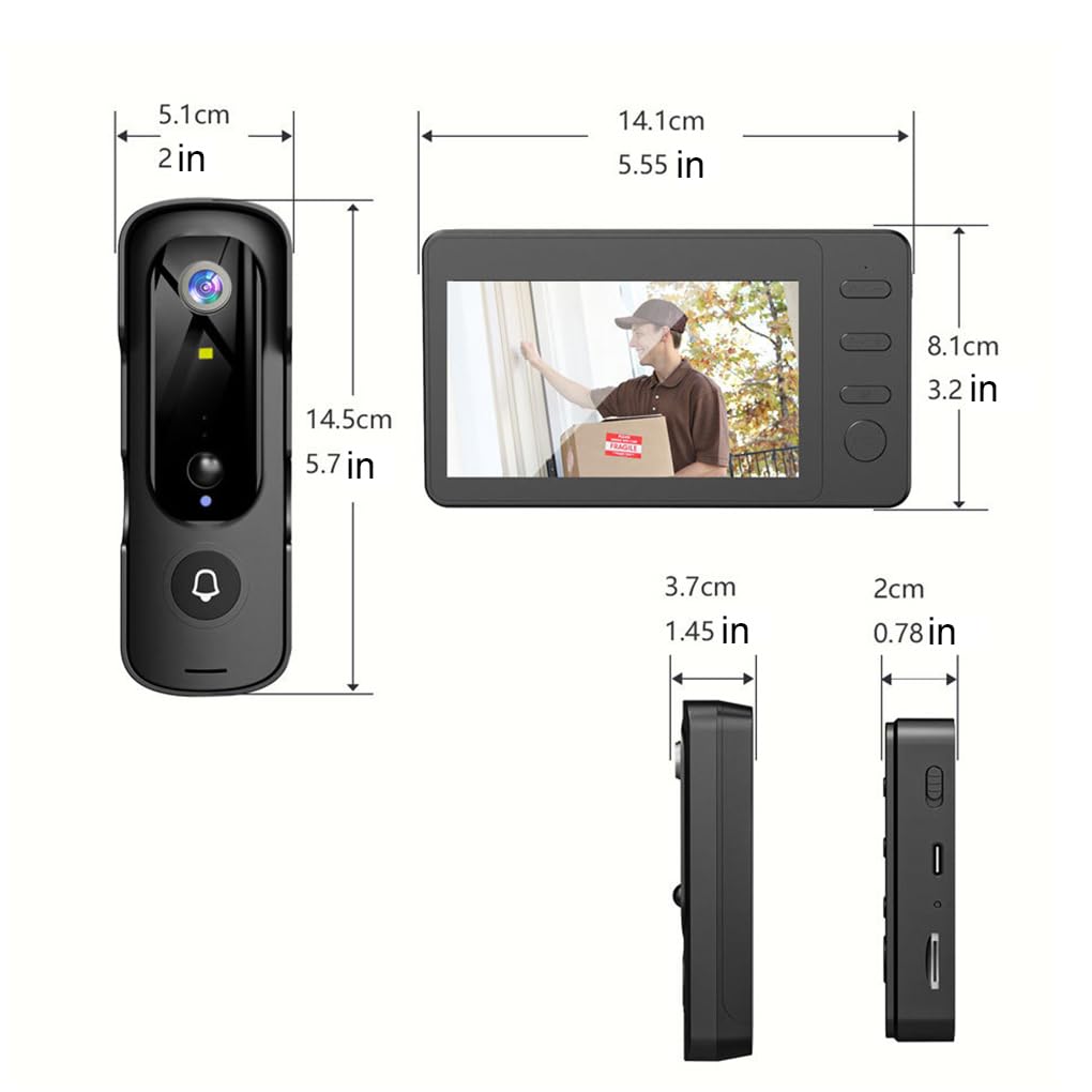 Sonnette vidéo sans Fil - Image Couleur -,Carte Standard + 64 Go