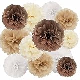 iwlorys ペーパー フラワー セット お花紙 12点 30/25/20CM ポンポン 大 記念日 装飾 誕生日 飾り付け 結婚式 壁飾り ウェディング デコレーション 前撮り アイテム 写真背景 インテリア Bridal Shower (茶色)