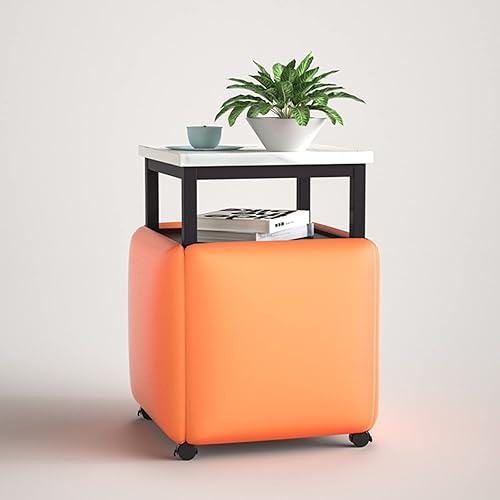 Miniatura 9 de Asiento de cubo 5 en 1 con ruedas giratorias y mesa de café, ruedas apilables, taburete otomano anidado movible, para sala de estar, oficina en casa