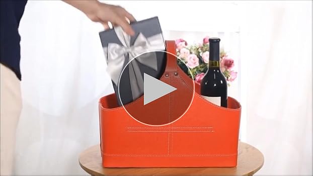 Leather Storage Basket,MDF Structure Wine Flowers Fruits Holder Rack