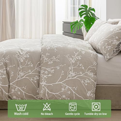 Image of Lekesky King Size Duvet Cover Set, Reversible Duvet Cover King with Branch Pattern, Lightweight Soft Microfiber Comforter Cover, 3 Pieces Khaki Bedding Set with Zipper and 2 Pillowcases