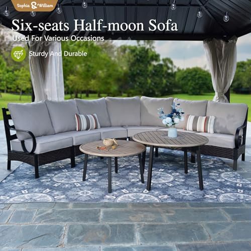 Sophia & William 6 Piece Patio Furniture Set, Half-Moon Curved Outdoor Sofa, Wicker Rattan Outdoor Conversation Sets,Beige - Image 4