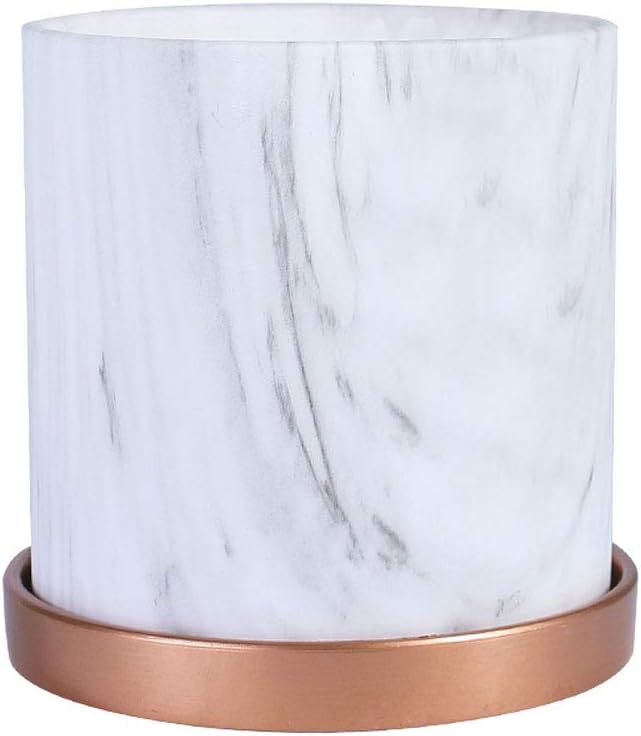 XHZJ Modern Minimalist Ceramic Flower Pot Nordic Style Straight With Tray Flower Pot Ceramic Marble Texture Flower Pot Indoor Seeder Ceramic Plant Pot With Drainage Hole And Detachable Saucer