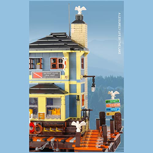 Haus Bausteine mit 5 Minifigurens, Modular Tauchshop Buildings Klemmbausteine Architektur Angelladen… – Bild 3