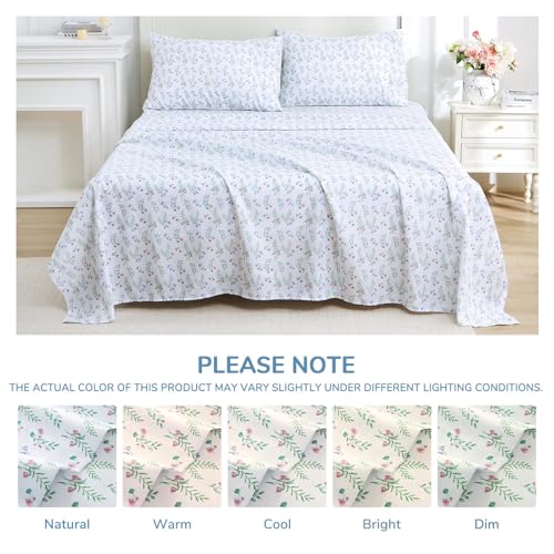 Image of MUXHOMO Full Size 4 Piece Sheet Set, Soft & Breathable Sheet Set for Bedroom with Deep Pocket Up to 16 inch, Wrinkle-Free & Cooling Bed Sheet with Flat Sheet, Fitted Sheet & Pillowcases - Muguet Sprig