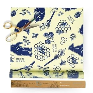 Bee’s Wrap Beeswax Wraps for Food – Bees + Bears Cut to Size 14×52″ Wax Paper Roll – Made in USA Reusable Waxed Paper & Bowl Covers – Organic & Eco-Friendly Alternative to Aluminum Foil & Plastic Wrap