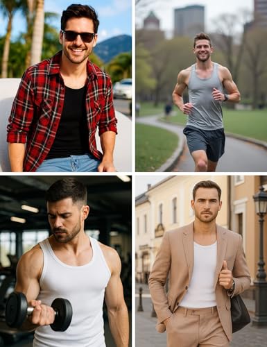 ALPIDEX Pack de 5 Camiseta de Tirantes para Hombre 100% Algodón Camisetas Interior, Tamaño:L, Color:Blanco