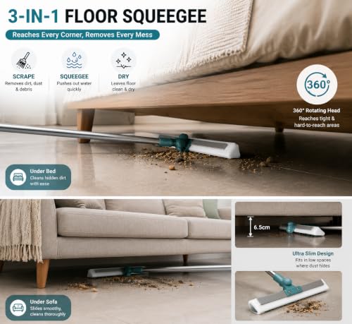 Image of Magic Broom Sweeper for Floor Cleaning - Multifunctional Silicone Wiper Mop with Extendable Handle - Wet & Dry Use - Bathroom Floor Wiper & Window Squeegee Viper for Home(Green)