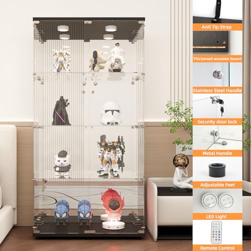 Image of LFT HUIMEI2Y 4-Tier Glass Cabinet with Mirror&LED, Display Case Black
