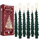 Deco Express Candele per Albero di Natale, Set da 6 Candele da Tavola con Durata di 7 Ore, Centrotavola e Decorazioni Natalizie, Idea Regalo Xmas (Verde, 6 Pezzi)