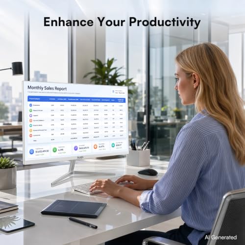 Image of 24 Inch White Computer Monitor, FHD 1080P Business Monitor 100Hz, Frameless PC Monitor, Built-in Speaker, 98% sRGB, Low Blue Light Eye Care, 4000:1 Contrast Ratio, HDMI & DP, VESA Mountable