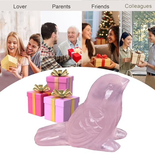 Figura de pájaro en cuarzo rosa 2.4 pulg tallado a mano miniatura 6