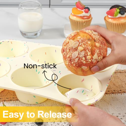Image of Silicone Muffin Pan for Baking, Large Muffin Pan 6 Cup Jumbo Size