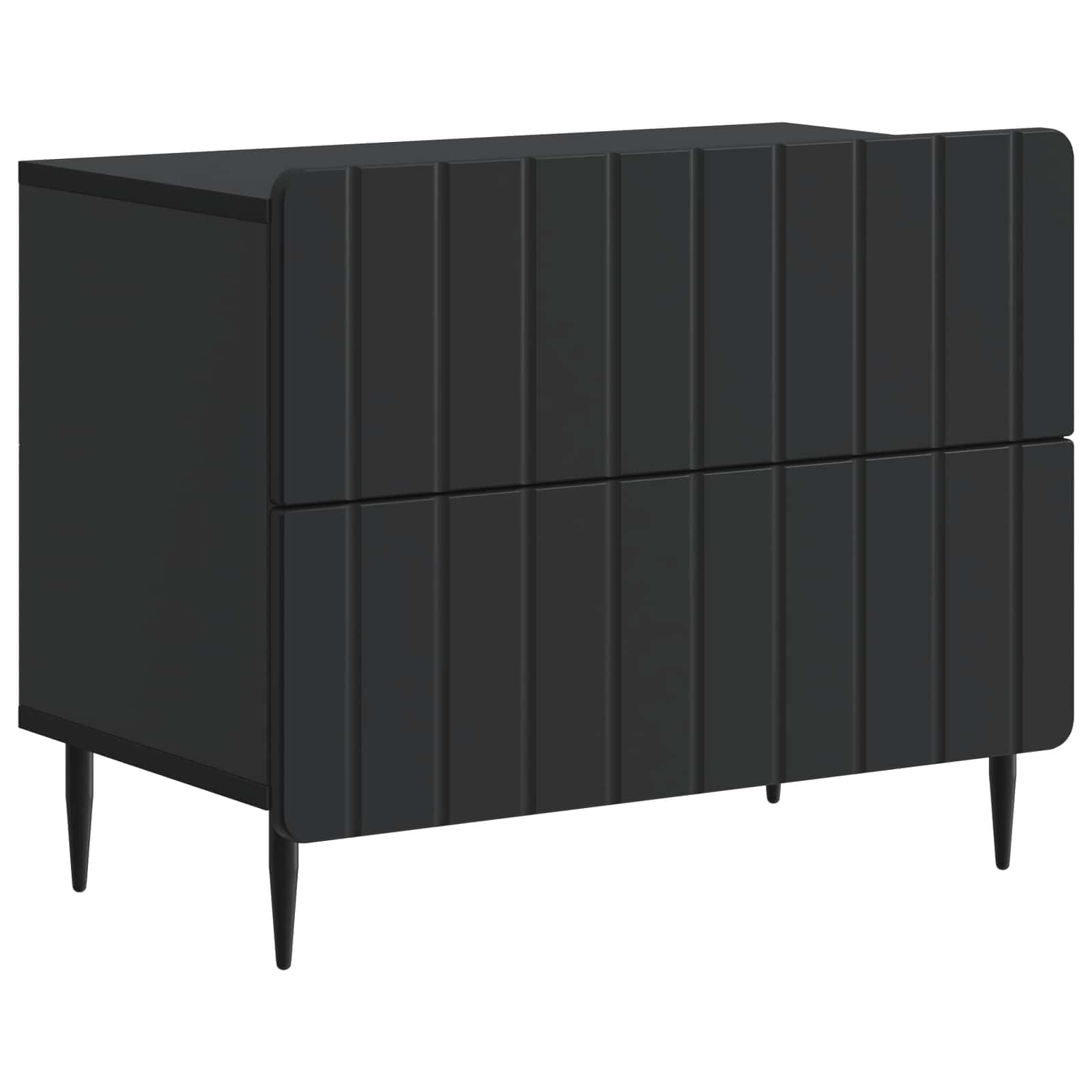 Table de chevet noire en bois et pieds en métal au design géométrique moderne