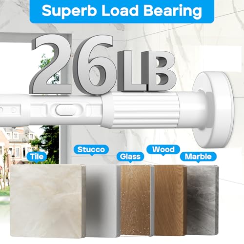 Image of Tension Curtain Rod White Shower Rod 40-185IN Long Curtain Rods No Drilling Adjustable Tension Rods of Shower or Bathroom Outdoor Window Patio Diameter 1.26In