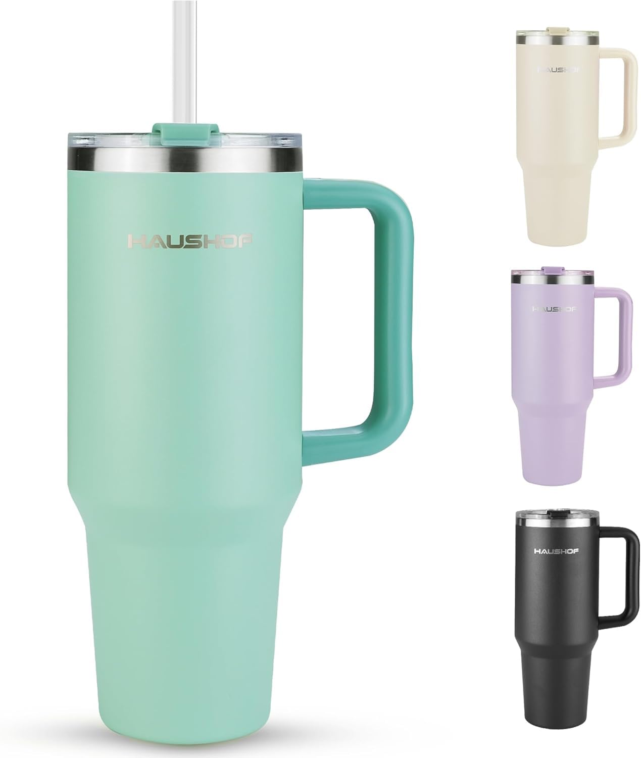 HAUSHOF 1200 ml Tumbler with Handle and Straw, Insulated Stainless Steel Coffee Tumbler with Tritan Lid, Double Walled Travel Mug Water Bottle Cup, Large Tumbler for Hot and Cold Drinks