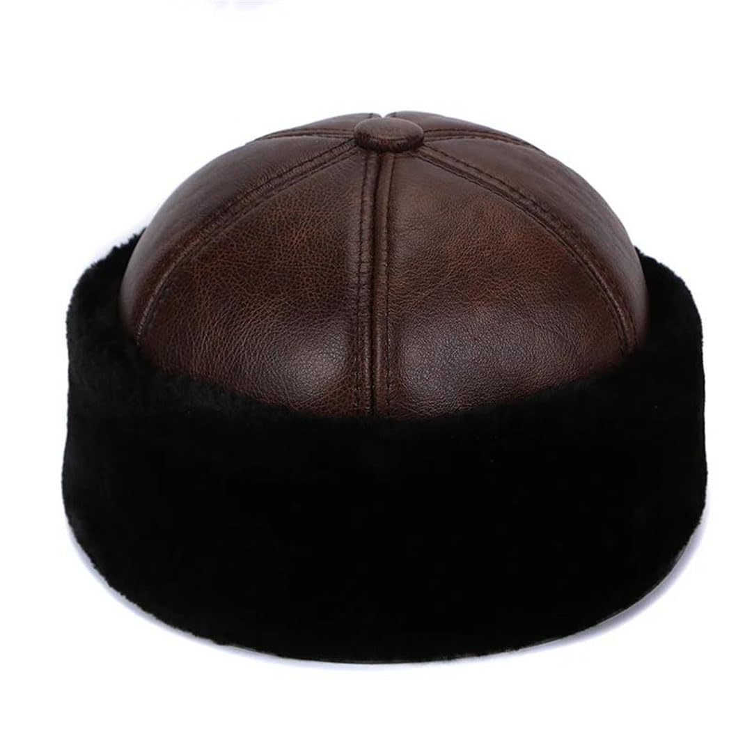 Sombrero de bombardero retro de cuero vacuno para hombre y mujer, gorro de invierno para mantener el calor, gorro de piel de forro polar grueso para