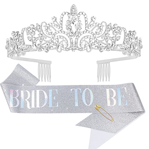 CIEHER Bride To Be Gifts,Bridal Shower Decorations,Bachelorette Party Decorations,Bridal Shower Gift for Bride,Crowns for Women,Engagement Party Decorations,Bride Sash,Bride To Be Sash,Bride Tiara,Bridal Hair Accessories