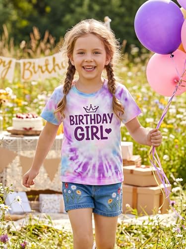 Image of YHHR Birthday Girl Shirt Tie Dye Girls Birthday Shirts 7-14 Year Kids Tops | Girls Birthday T Shirt, Cute B-Day Gifts Party Tops ,Birthday Outfits ,Letter Print Tees ,Graphic Short Sleeve Tee Tops