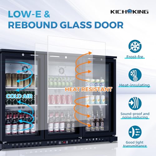 Kichking AP-BAR-BBT350H 11.4 Cu.Ft Back Bar Cooler 53.2 Inch W Beverage Refrigerator, 3 Low-E Glass Doors, Counter Height Bar Fridge, Commercial Display Refrigerator Anti-Fog thumb #4