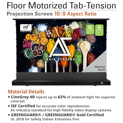 Image of Akia Screens 101 inch Floor Rising Projector Screen Motorized with Remote, ALR Projector Screen Ambient Light Rejecting Movie Screen for Standard Throw Projection Indoor, CineGrey 4D AK-FMT101UH2-C4D