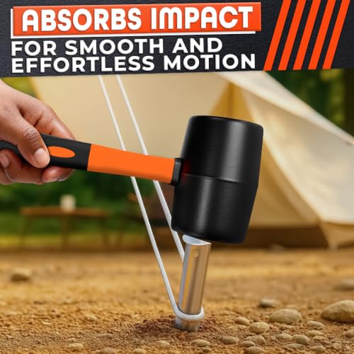 Image of Rubber Mallet Hammer 32 Oz, Orange, Soft Face Non-Marring Head | Soft Non-Marring Rubber Head, Ergonomic Non-Slip Handle; Flooring, Decking, Paver and Tent Stake Work; Anti-Vibration Grip
