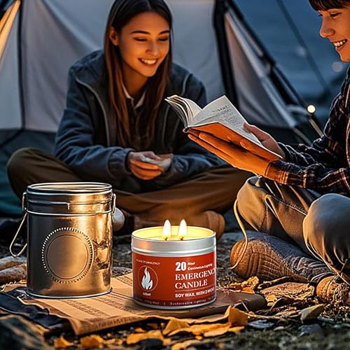 サバイバルキャンドル - 無香料 170g 長時間燃焼 20–30時間 | ソイワックス ダブルコットン芯 無煙 低燃焼 | 非常灯 嵐対策 キャンプ用 緊急準備 [4]