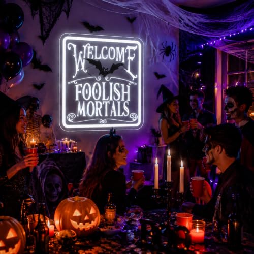 Image of Welcome Foolish Mortals Neon Sign Halloween Led Light for WallDecor