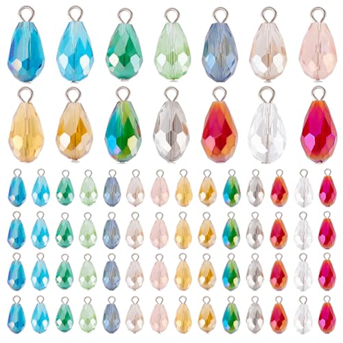 PH PandaHall Faceted Teardrop Charms, 70pcs, 14 Colors, 20mm, AB Color