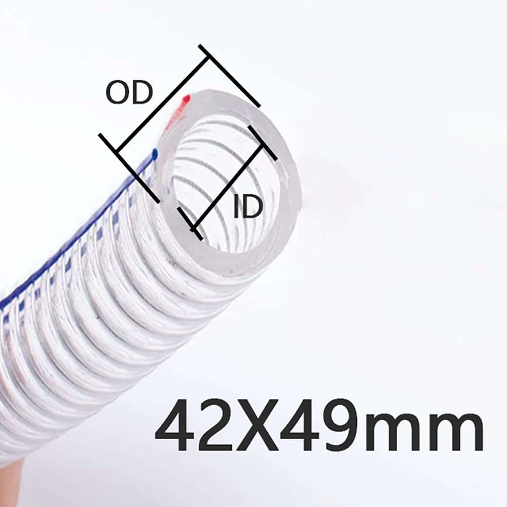 Manguera PVC Transparente Armada 1M, Tubo Plástico Flexible con Espiral Acero Inoxidable, Resistente a Intemperies para Transferencia Agua, Aspiración Aceite & Líneas Vacío(ID 42mm)
