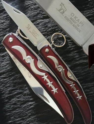 Folding Knife with Dark Wooden Handle Keychain Fishing Camping Trekking Knife Made in South Africa