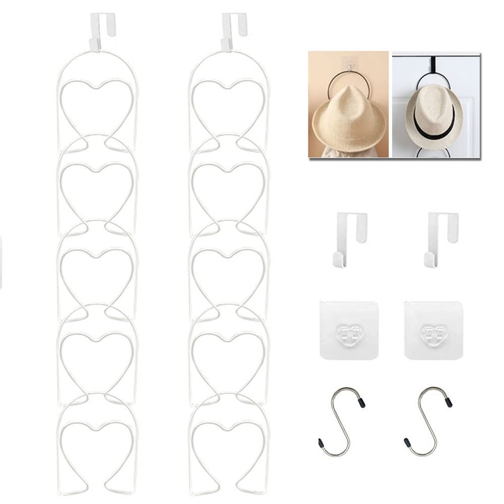 LINFIDITE10 Pack Hat Rack Hanging Baseball Caps Display Storage Rack Hat Organizer Wigs Rack Over Door Wall Mounted Scarves Handbags Storage Holder for Door, Wall, Closet, Bathroom,White