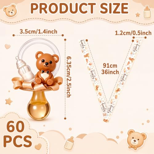 Image of Coume 60 Pcs Baby Shower Pacifiers Necklace Cute Bear Bottle Acrylic Pacifiers Necklaces for Baby Shower Games Guests Gender Reveal Party Favors Prize Decorations DIY (Brown,Cute)