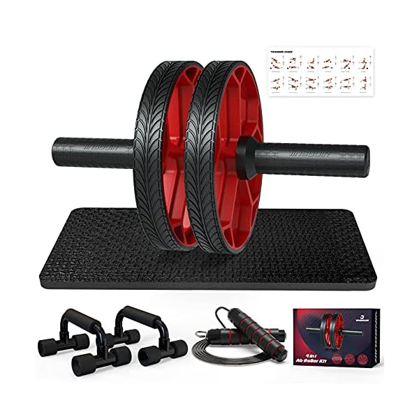 Ab-Roller-Wheel-4-in-1-Kit-Set-Abs-Workout-Equipment-for-Abdominal-Core-Strength-Training-Exercise-Wheels-for-Home-Gym-Fitness-Ab-Machine-with-Jump-Rope-Push-up-Bars-Knee-Pad-Accessories Vinsguir Ab Roller, 4-in-1 Ab Roller Kit with Knee Pad