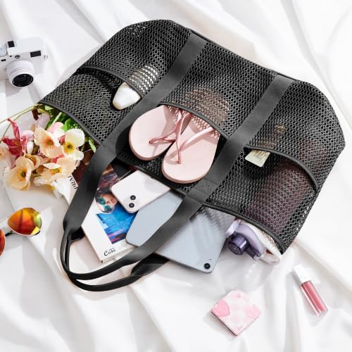 Image of KALIDI Beach Mesh Tote Bag, Casual MAX 23L Summer Foldable Hobo Bag Women