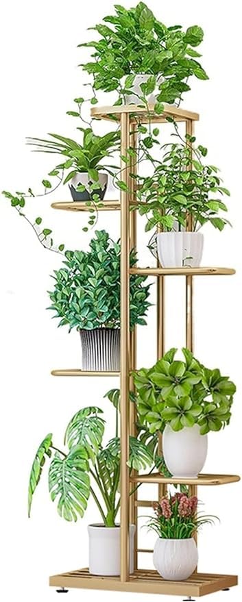 Image of MetalTouch Multi-Tiered Metal Flower Pot Stand - Indoor 6 Layer Tier Iron Plant Pot Display Rack Plant Pot Holder Tall Plant Flower Shelf for Living Room Balcony Living room & Court Garden (Gold)