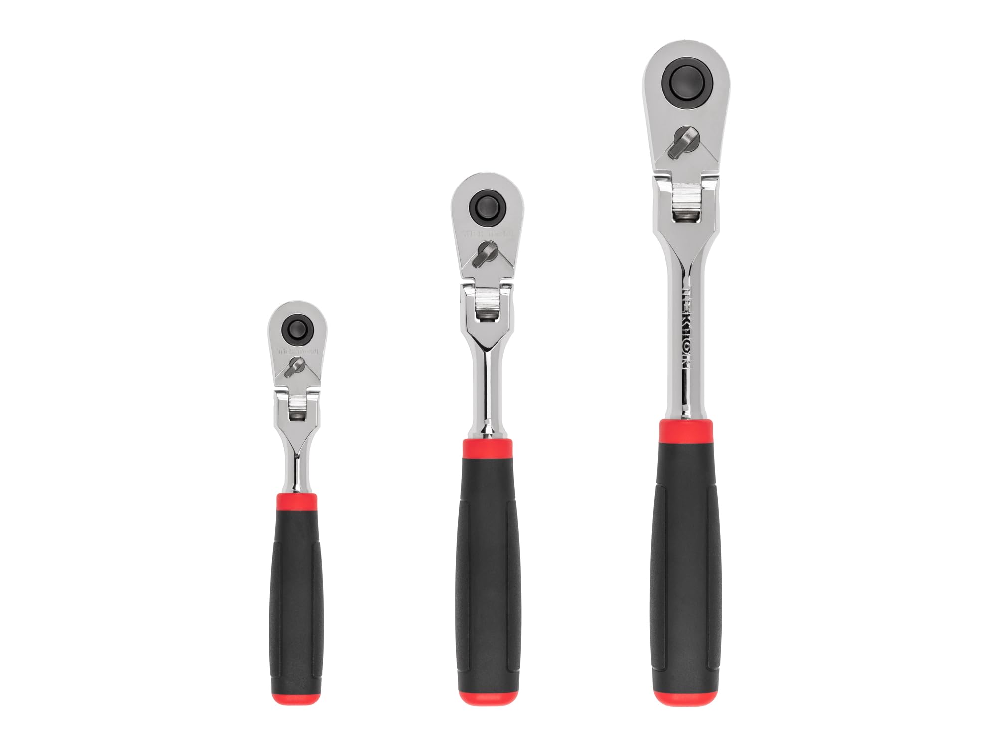 TEKTON 1/4, 3/8, 1/2 Inch Drive Flex Head Quick-Release Comfort Grip Ratchet Set, 3-Piece (6, 8, 10-1/2 in.) | SRH99120