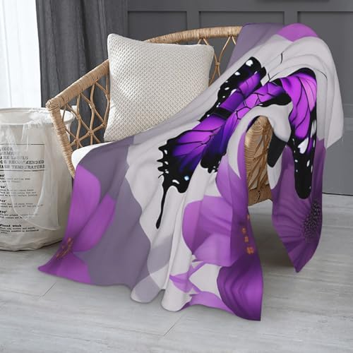 Grande couverture douce papillon violette chaude plaid lit canape - 8