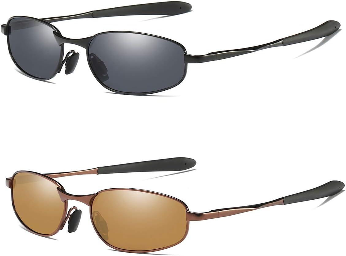 ZHILE Polarized Sunglasses Rectangular Wrap Metal Frame UV400 Protection Gray and Brown Lens Color