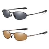 ZHILE Polarized Sunglasses Rectangular Wrap Metal Frame UV400 Protection Gray and Brown Lens Color