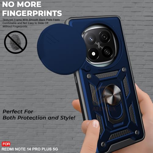 Image of Armor Bumper Back Cover Case for Redmi Note 14 Pro Plus 5G | Rotating Camera Cover, Ring Holder & Kickstand | Heavy Duty & 360 Degree Protection Redmi Note 14 Pro Plus 5G Back Cover (Blue)