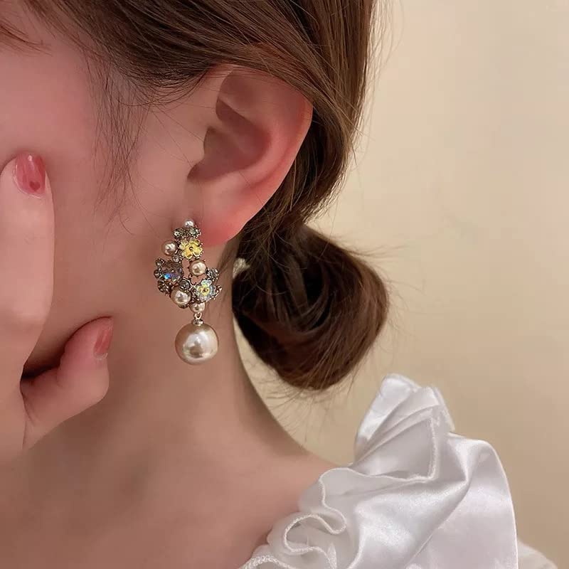 Boucles d'oreilles en argent sterling perle et pierres colorées au design d'exception